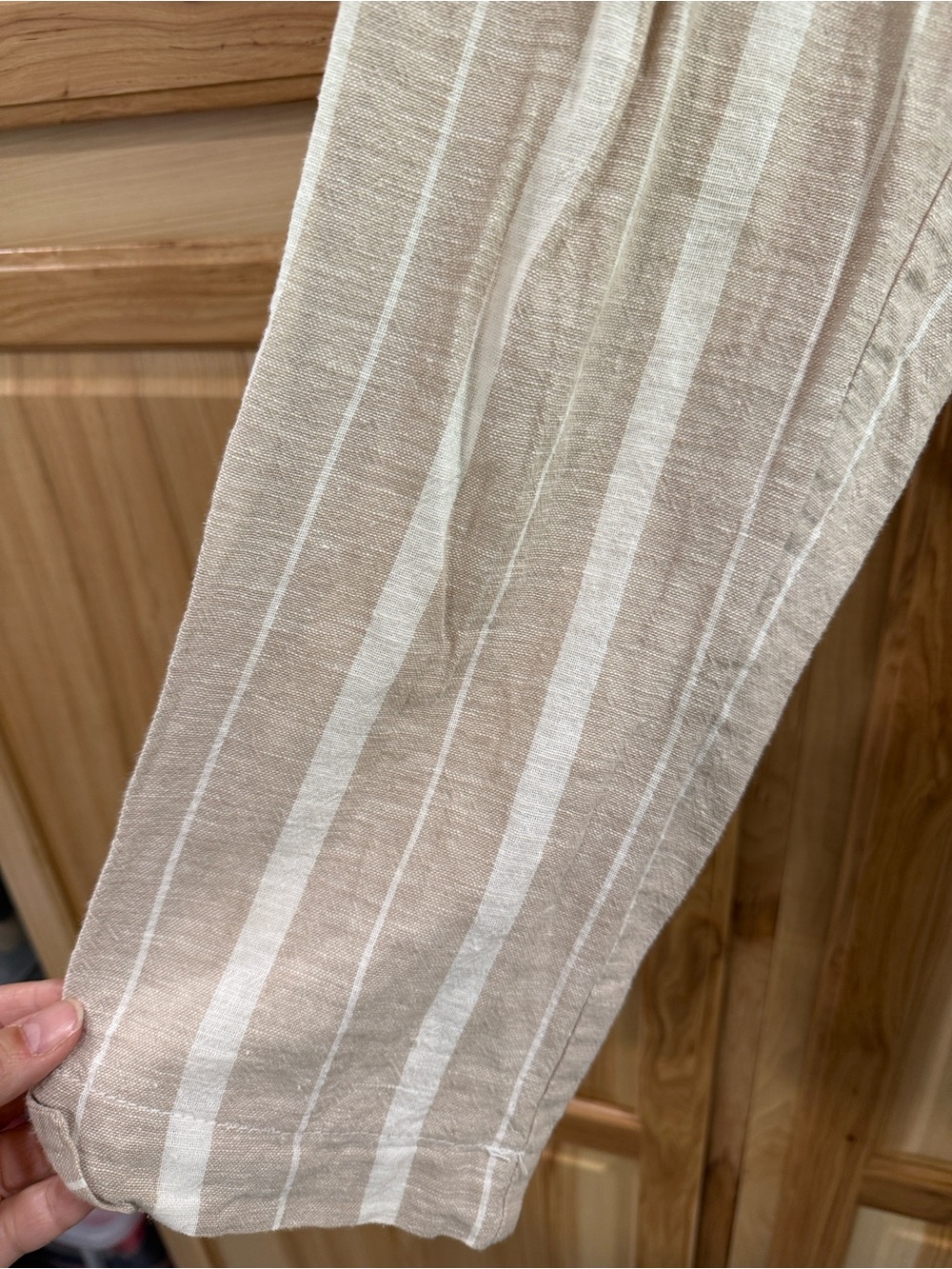 Striped Paperbag Waist Wide Leg Pants in Light Beige - Picture 3 of 11